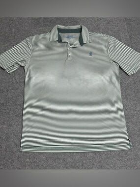 Johnnie-O Prep-Formance Polo Green White Micro Stripe Coastal Chic Surfer Med M
